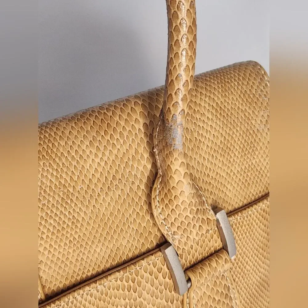 CHARLIE LAPSON Tan Leather Snake Satchel Handbag Purse